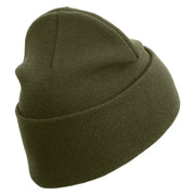 United States Marines Semper Fi Veteran Logo Embroidered 12 Inch Solid Knit Cuff Long Beanie Made in USA - Olive OSFM