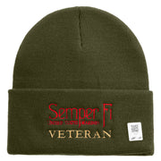 United States Marines Semper Fi Veteran Logo Embroidered 12 Inch Solid Knit Cuff Long Beanie Made in USA - Olive OSFM