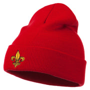 Fleur De Lis Embroidered Long Beanie