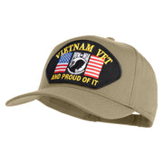 Vietnam Vet Pow Mia and Proud of It Patched Solid Cotton Twill 5 Panel Prostyle Snap Cap - Khaki OSFM