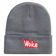 Woke Embroidered 12 inch Acrylic Cuffed Long Beanie - Grey OSFM