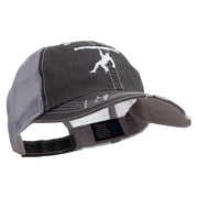 Simple Climbing Logo Embroidered Low Profile Special Cotton Mesh Cap - Black OSFM