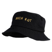 Brain Rot Design Embroidered Unisex Multipurpose Crushable Cotton Twill Bucket Hat - Black M