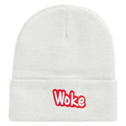 Woke Embroidered 12 inch Acrylic Cuffed Long Beanie - White OSFM