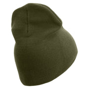 United States Marines Semper Fi Veteran Symbol Embroidered 8 Inch Solid Knit Short Beanie Made in USA - Olive OSFM