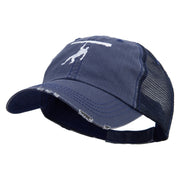 Simple Climbing Logo Embroidered Low Profile Special Cotton Mesh Cap - Navy OSFM