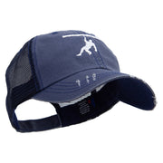 Simple Climbing Logo Embroidered Low Profile Special Cotton Mesh Cap - Navy OSFM