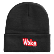 Woke Embroidered 12 inch Acrylic Cuffed Long Beanie - Black OSFM