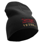 United States Marines Semper Fi Veteran Symbol Embroidered 8 Inch Solid Knit Short Beanie Made in USA - Black OSFM