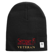 United States Marines Semper Fi Veteran Symbol Embroidered 8 Inch Solid Knit Short Beanie Made in USA - Black OSFM