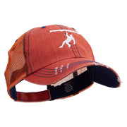 Simple Climbing Logo Embroidered Low Profile Special Cotton Mesh Cap - Orange OSFM