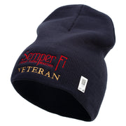 United States Marines Semper Fi Veteran Symbol Embroidered 8 Inch Solid Knit Short Beanie Made in USA - Navy OSFM