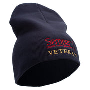 United States Marines Semper Fi Veteran Symbol Embroidered 8 Inch Solid Knit Short Beanie Made in USA - Navy OSFM