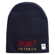 United States Marines Semper Fi Veteran Symbol Embroidered 8 Inch Solid Knit Short Beanie Made in USA - Navy OSFM