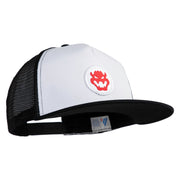 Fire Bowser Iron on Patched Flat Bill Snapback Trucker Cap - White-Black OSFM