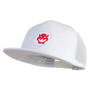 Fire Bowser Iron on Patched Flat Bill Snapback Trucker Cap - White-White OSFM