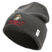 United States Marines Semper Fi Emblem Logo Embroidered 12 Inch Solid Knit Cuff Long Beanie Made in USA - Charcoal OSFM