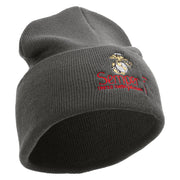 United States Marines Semper Fi Emblem Logo Embroidered 12 Inch Solid Knit Cuff Long Beanie Made in USA - Charcoal OSFM