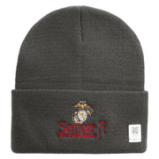 United States Marines Semper Fi Emblem Logo Embroidered 12 Inch Solid Knit Cuff Long Beanie Made in USA - Charcoal OSFM