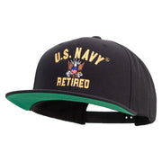 Licensed US Navy Retired Embroidered Wool Blend Prostyle Snapback Cap - Black OSFM