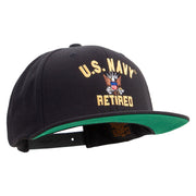 Licensed US Navy Retired Embroidered Wool Blend Prostyle Snapback Cap - Black OSFM