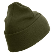 United States Marines Semper Fi Emblem Logo Embroidered 12 Inch Solid Knit Cuff Long Beanie Made in USA - Olive OSFM