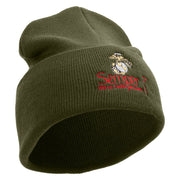 United States Marines Semper Fi Emblem Logo Embroidered 12 Inch Solid Knit Cuff Long Beanie Made in USA - Olive OSFM