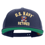 Licensed US Navy Retired Embroidered Wool Blend Prostyle Snapback Cap - Navy OSFM