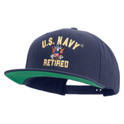 Licensed US Navy Retired Embroidered Wool Blend Prostyle Snapback Cap - Navy OSFM