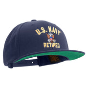 Licensed US Navy Retired Embroidered Wool Blend Prostyle Snapback Cap - Navy OSFM