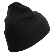 United States Marines Semper Fi Emblem Logo Embroidered 12 Inch Solid Knit Cuff Long Beanie Made in USA - Black OSFM