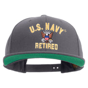 Licensed US Navy Retired Embroidered Wool Blend Prostyle Snapback Cap - Dk-Grey OSFM