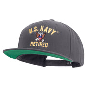 Licensed US Navy Retired Embroidered Wool Blend Prostyle Snapback Cap - Dk-Grey OSFM