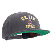 Licensed US Navy Retired Embroidered Wool Blend Prostyle Snapback Cap - Dk-Grey OSFM