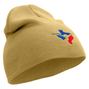 Texas Long Horn Logo Embroidered 8 inch Acrylic Short Beanie - Khaki OSFM