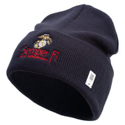 United States Marines Semper Fi Emblem Logo Embroidered 12 Inch Solid Knit Cuff Long Beanie Made in USA - Navy OSFM