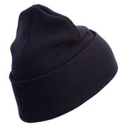 United States Marines Semper Fi Emblem Logo Embroidered 12 Inch Solid Knit Cuff Long Beanie Made in USA - Navy OSFM