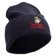 United States Marines Semper Fi Emblem Logo Embroidered 12 Inch Solid Knit Cuff Long Beanie Made in USA - Navy OSFM