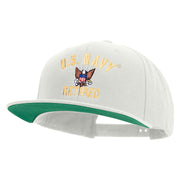 Licensed US Navy Retired Embroidered Wool Blend Prostyle Snapback Cap - Natural OSFM