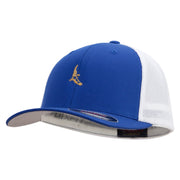 Realistic Bird Embroidered Flexfit Mesh Cotton Twill Trucker 2 Tone Cap - Royal-White OSFM