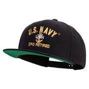 Licensed US Navy USN CPO Retired Embroidered Wool Blend Prostyle Snapback Cap - Black OSFM