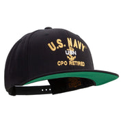 Licensed US Navy USN CPO Retired Embroidered Wool Blend Prostyle Snapback Cap - Black OSFM