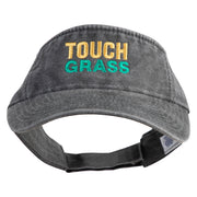 Touch Grass Icon Embroidered Washed Pigment Dyed Cotton Twill Visor - Black OSFM