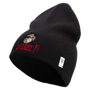 United States Marines Semper Fi Emblem Symbol Embroidered 8 Inch Solid Knit Short Beanie Made in USA - Black OSFM