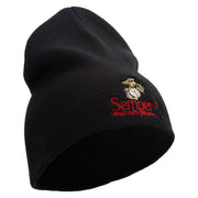United States Marines Semper Fi Emblem Symbol Embroidered 8 Inch Solid Knit Short Beanie Made in USA - Black OSFM