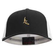 Realistic Bird Embroidered Flexfit Mesh Cotton Twill Trucker 2 Tone Cap - Black-White OSFM