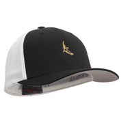 Realistic Bird Embroidered Flexfit Mesh Cotton Twill Trucker 2 Tone Cap - Black-White OSFM