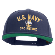 Licensed US Navy USN CPO Retired Embroidered Wool Blend Prostyle Snapback Cap - Navy OSFM