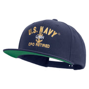 Licensed US Navy USN CPO Retired Embroidered Wool Blend Prostyle Snapback Cap - Navy OSFM