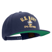 Licensed US Navy USN CPO Retired Embroidered Wool Blend Prostyle Snapback Cap - Navy OSFM